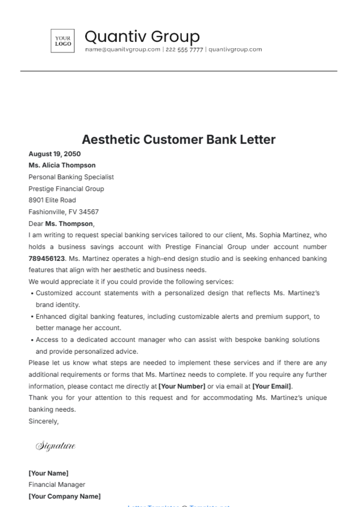 Aesthetic Customer Bank Letter Template