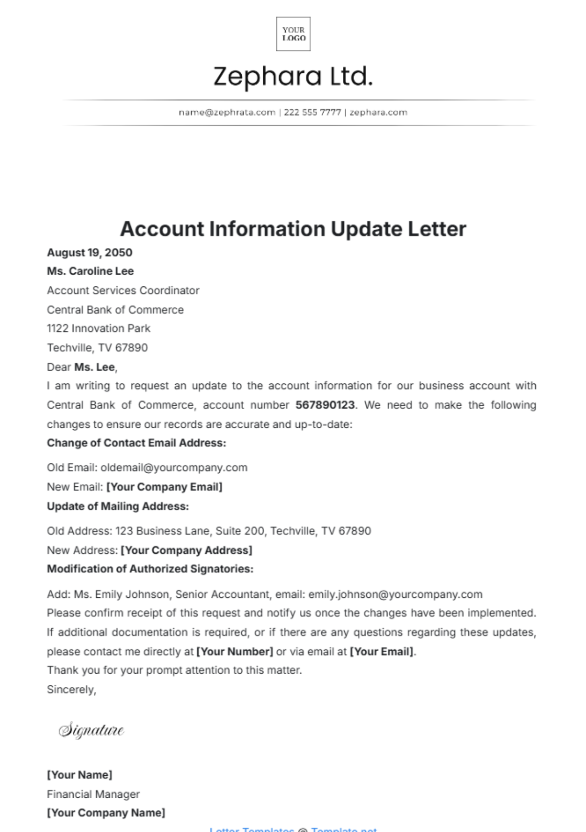 Account Information Update Letter Template