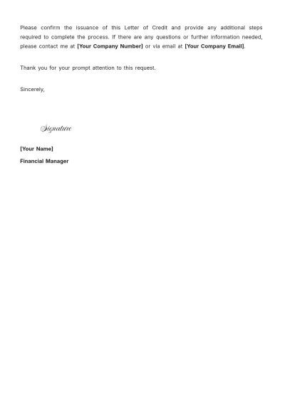 Free Printable Bank Letter of Credit Template to Edit Online