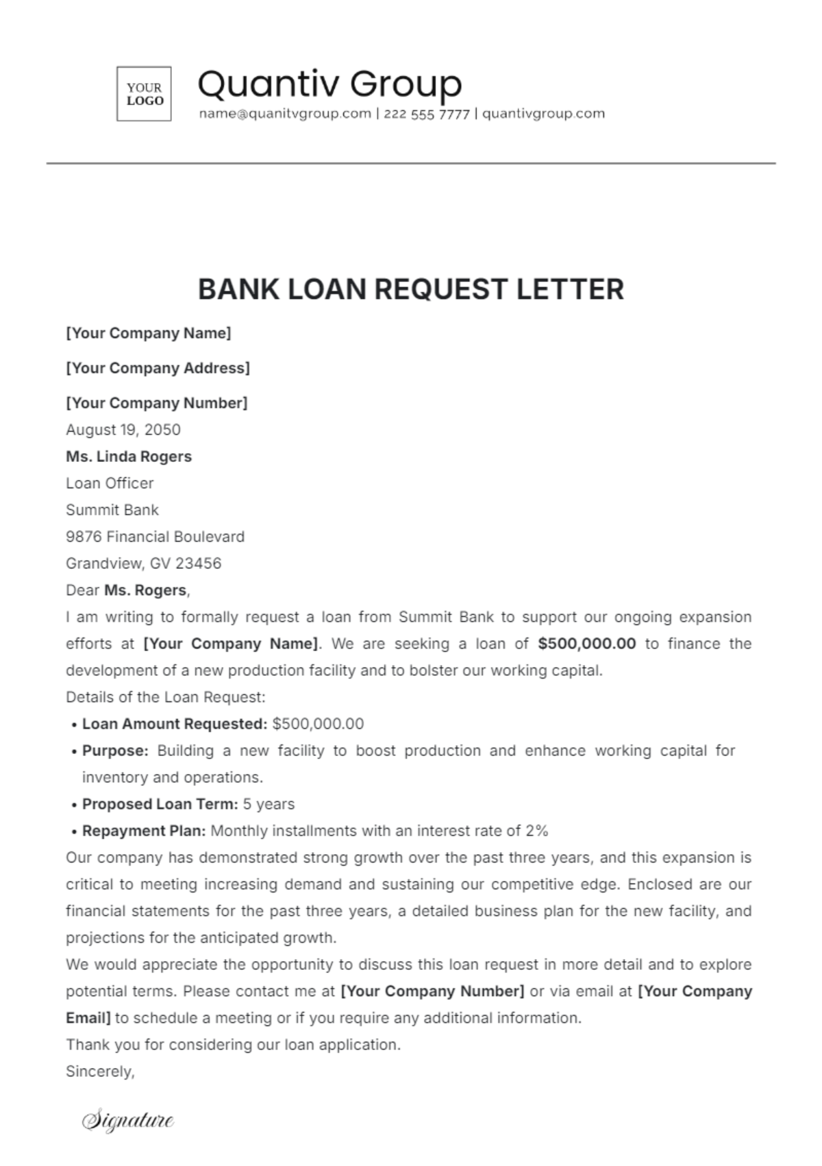 Bank Loan Request Letter Template