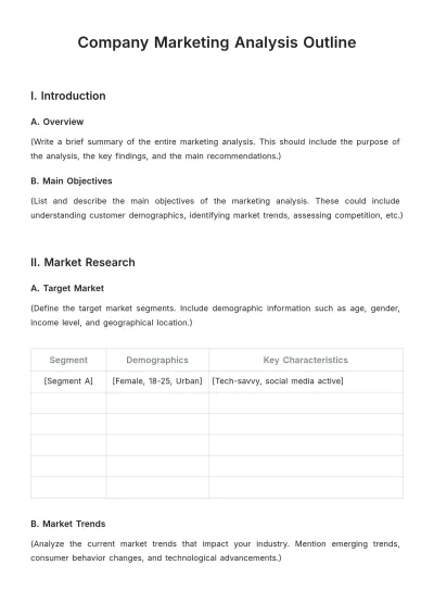 Free Company Marketing Analysis Outline Template to Edit Online