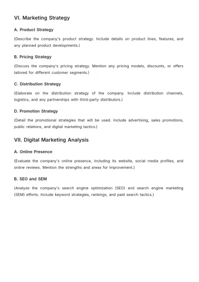 Free Company Marketing Analysis Outline Template to Edit Online
