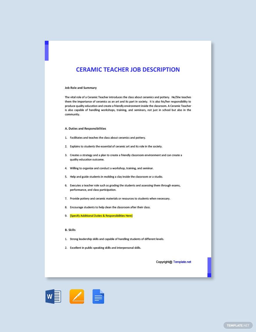 School Teacher Job Description Templates Documents Design Free 