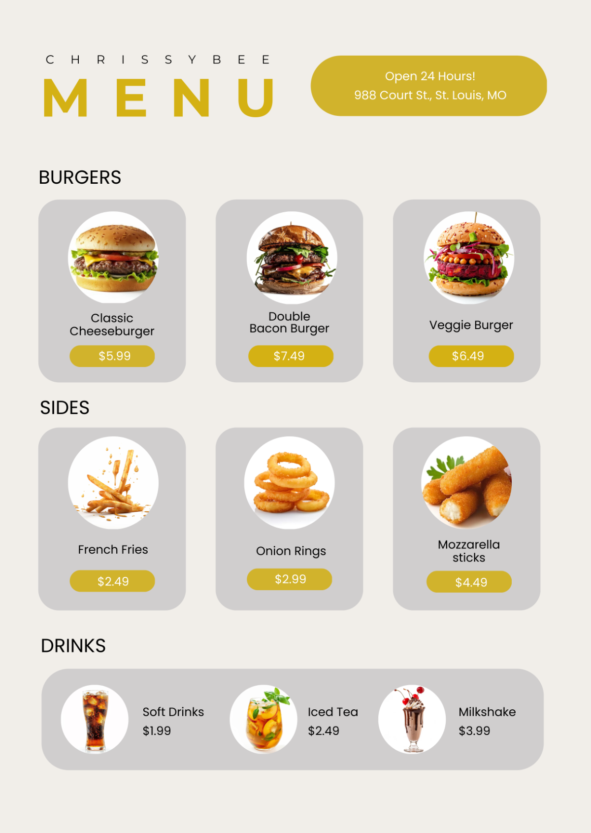 Blank Fast Food Menu Template