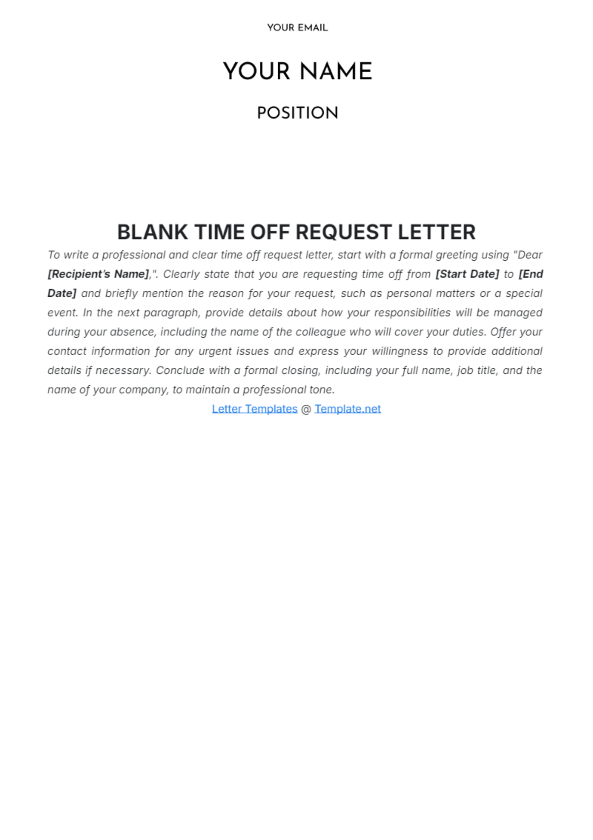 Blank Time Off Request Letter Template - Edit Online & Download