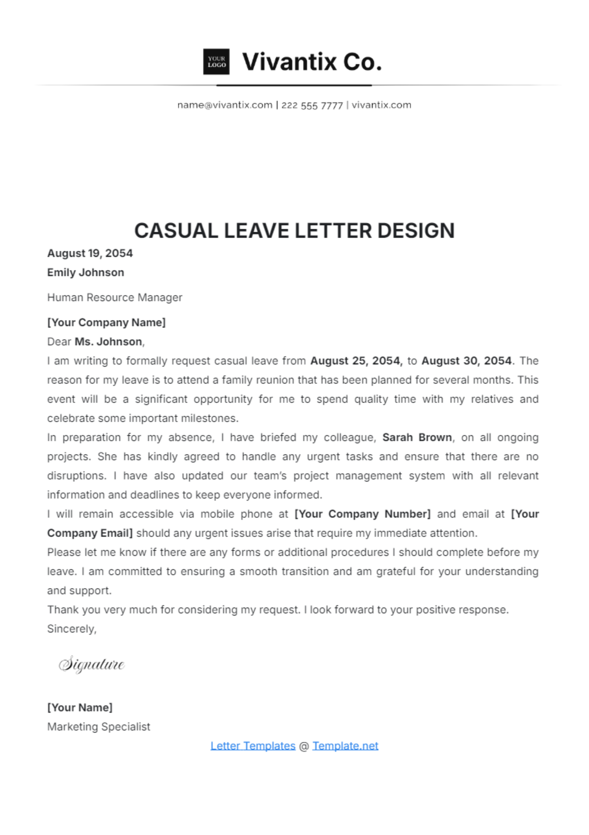 Casual Leave Letter Design Template - Edit Online & Download