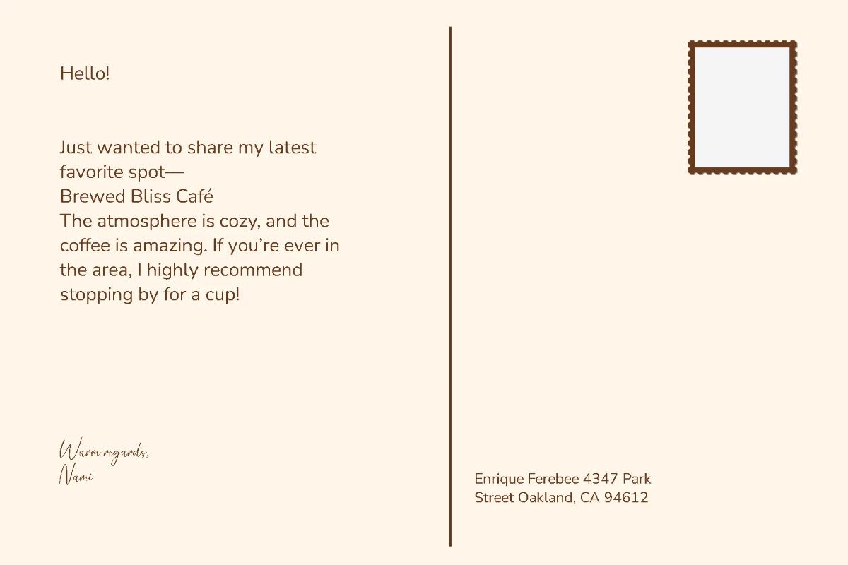 Free Minimalist Cafe Postcard Template to Edit Online