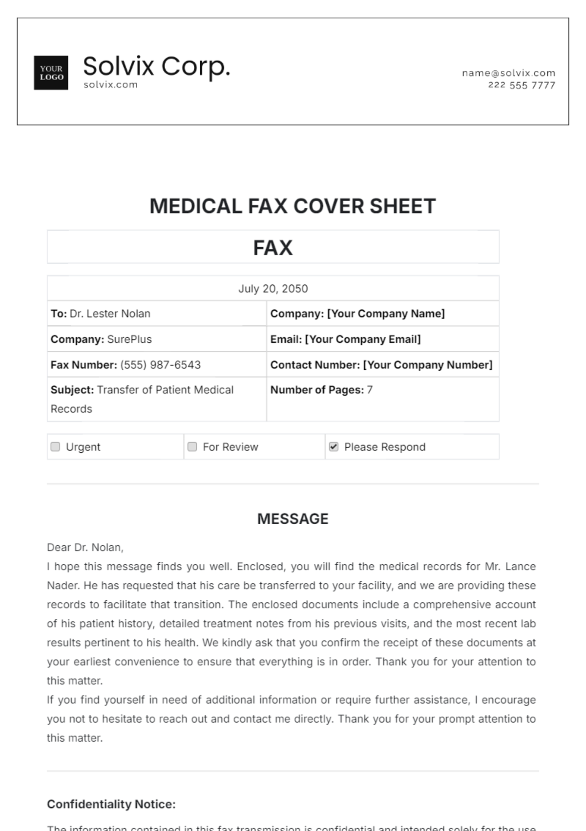 Medical Fax Cover Sheet Template - Edit Online & Download