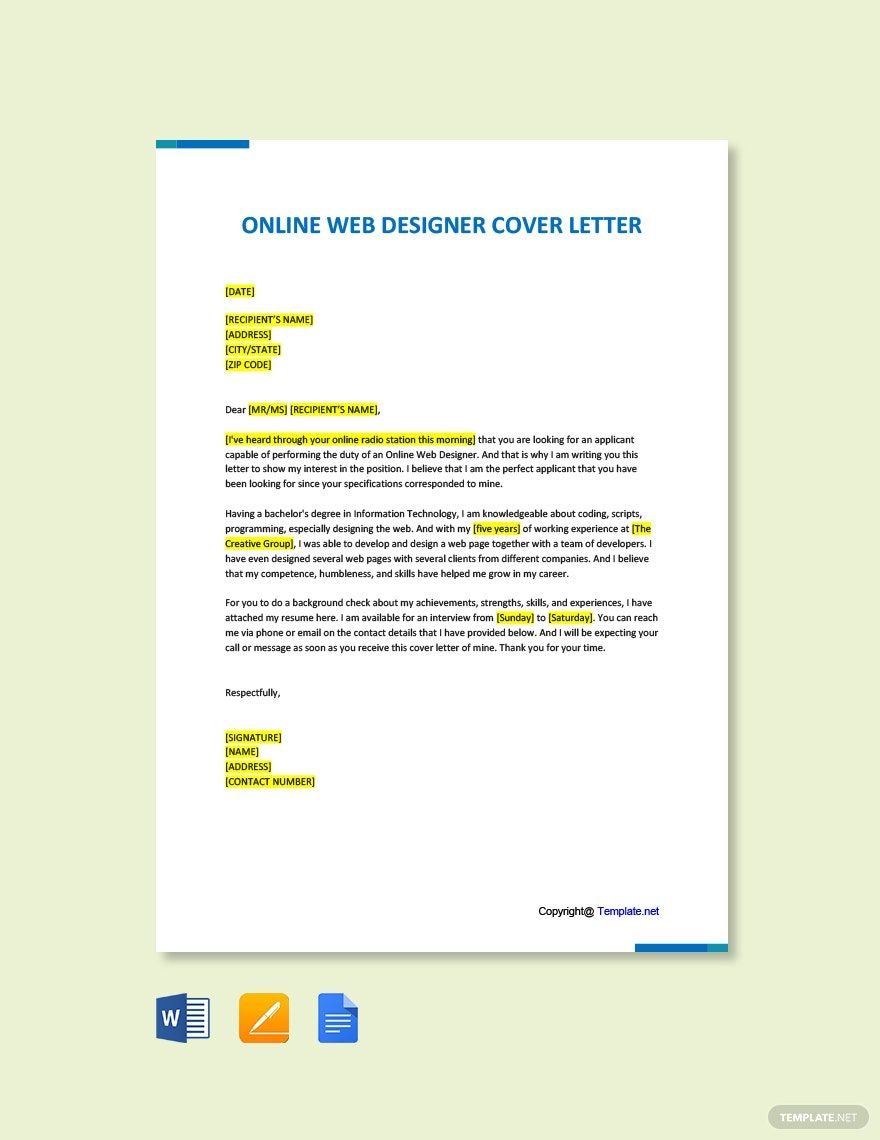 Online Web Designer Cover Letter Template