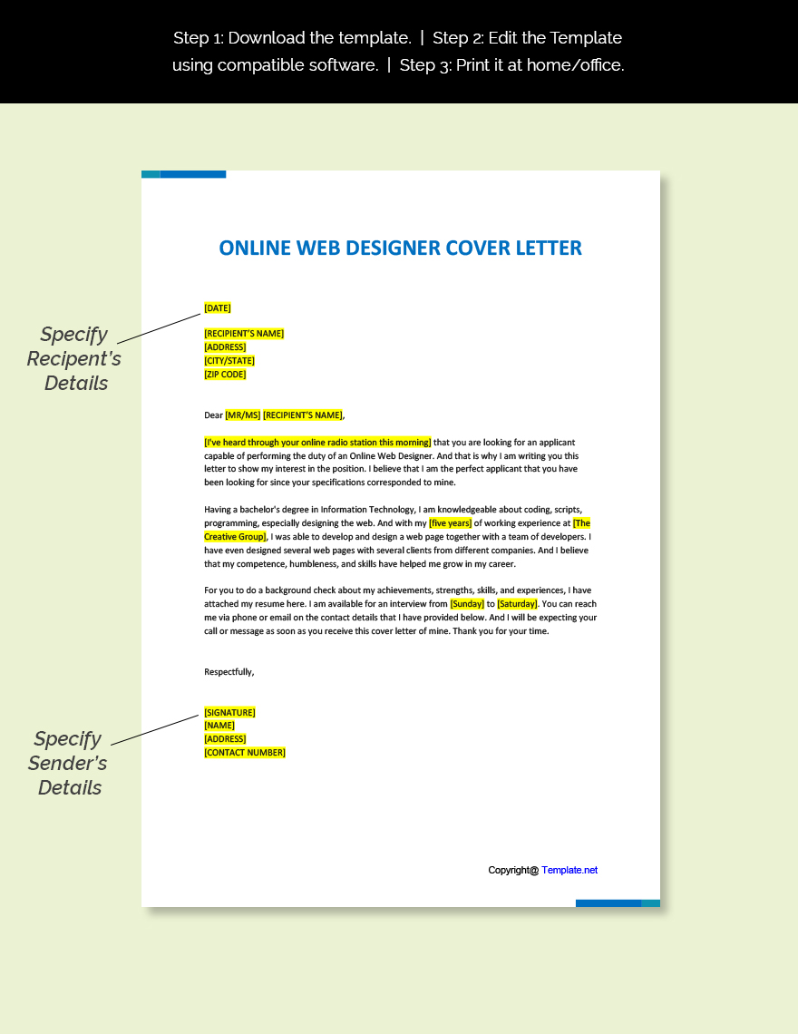 Online Web Designer Cover letter Template