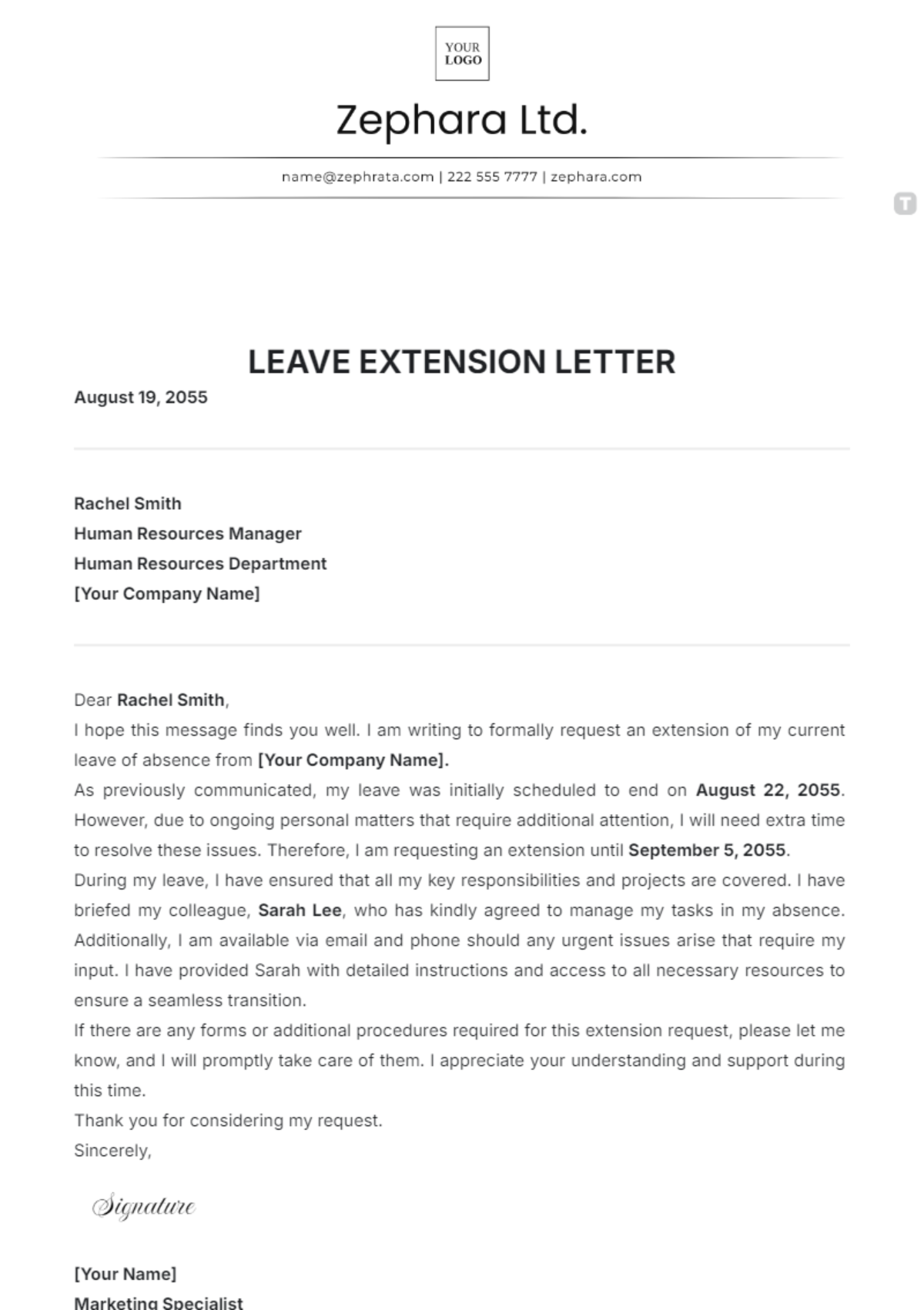 Leave Extension Letter Template - Edit Online & Download