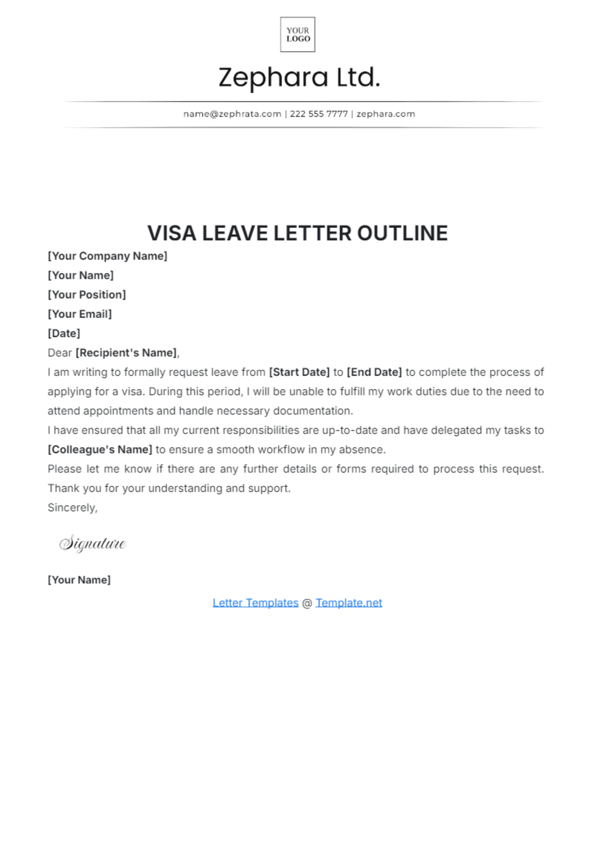 Visa Leave Letter Outline Template - Edit Online & Download