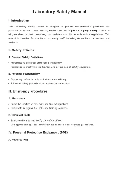 Free Laboratory Safety Manual Template to Edit Online