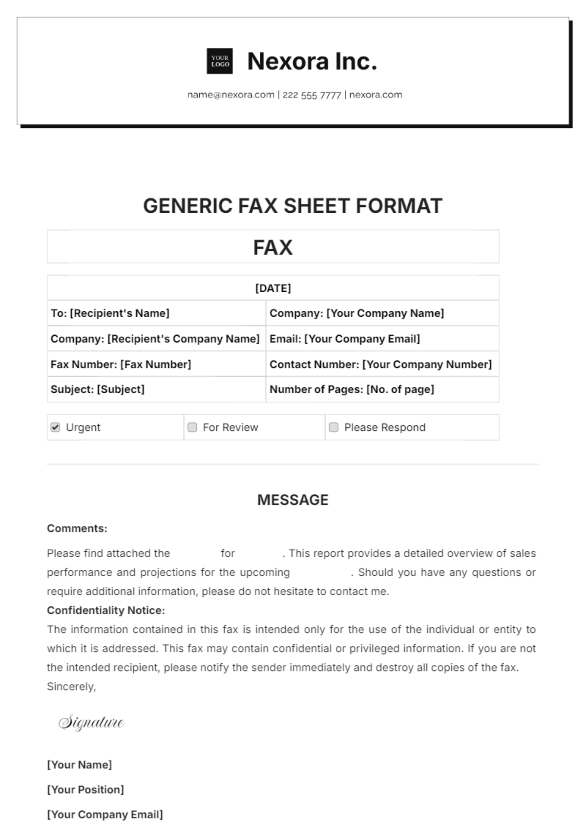 Free Generic Fax Sheet Format Template - Edit Online & Download ...