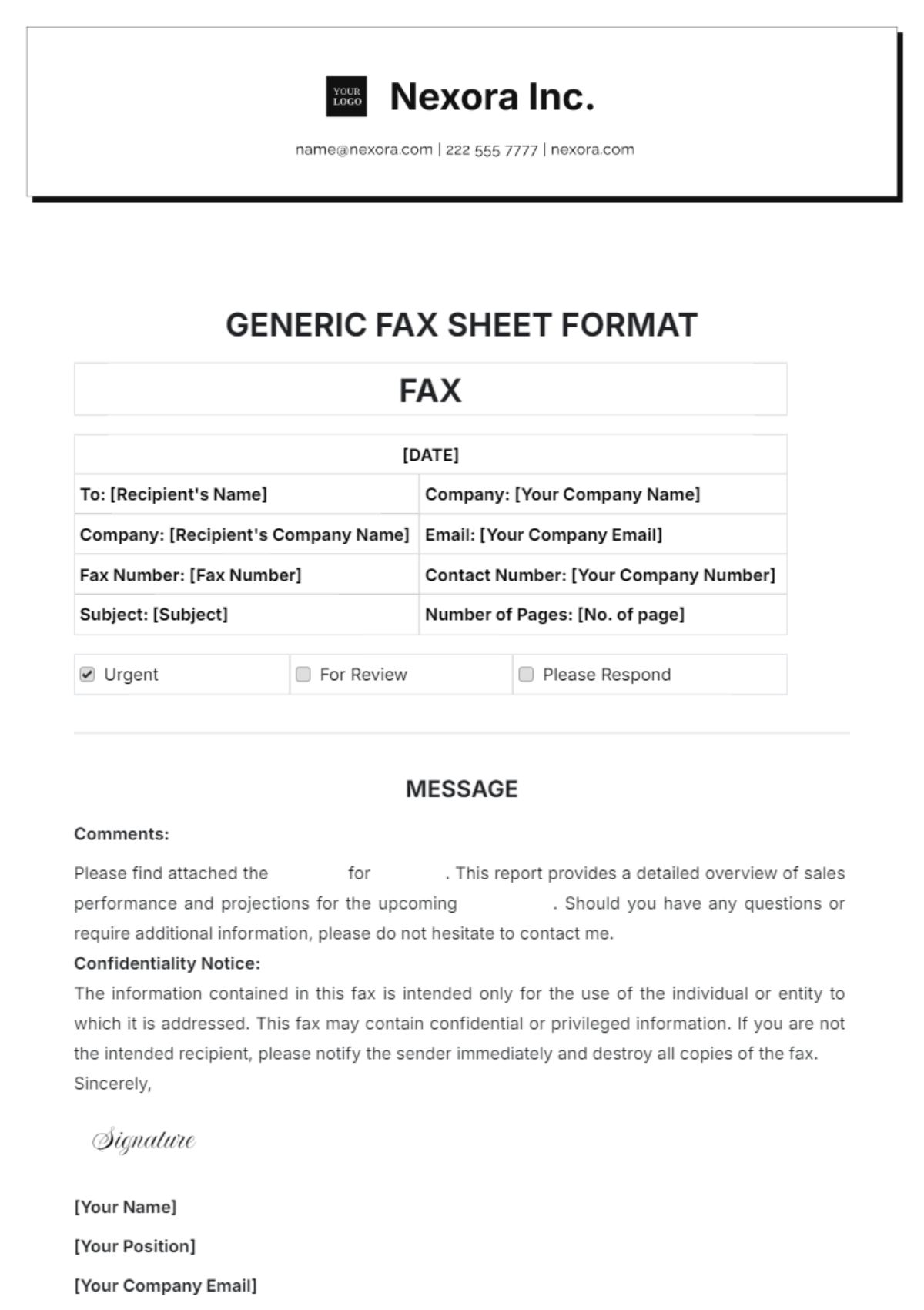 Free Generic Fax Sheet Format Template To Edit Online
