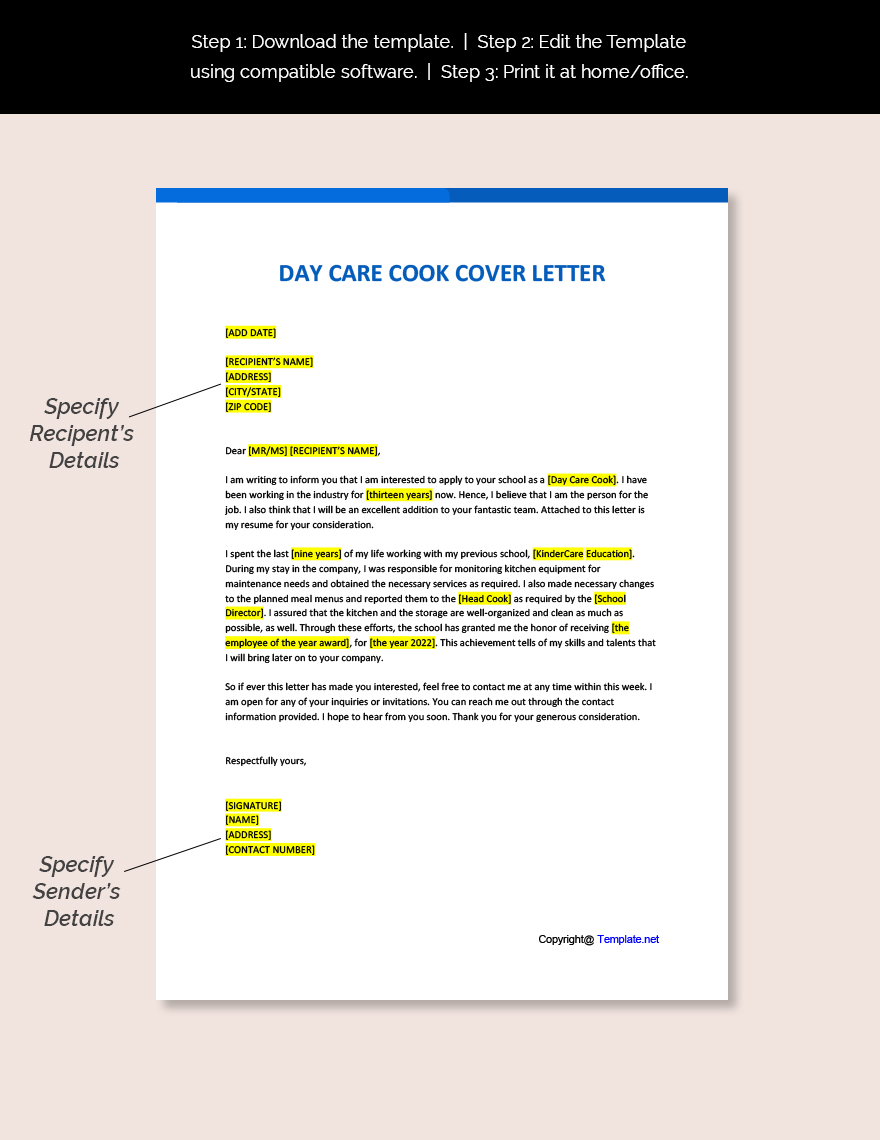 Day Care Cook Cover Letter
