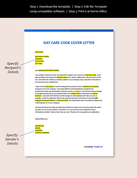 Day Care Cook Cover letter Template