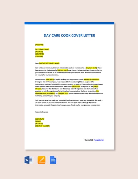 Day Care Cook Cover letter