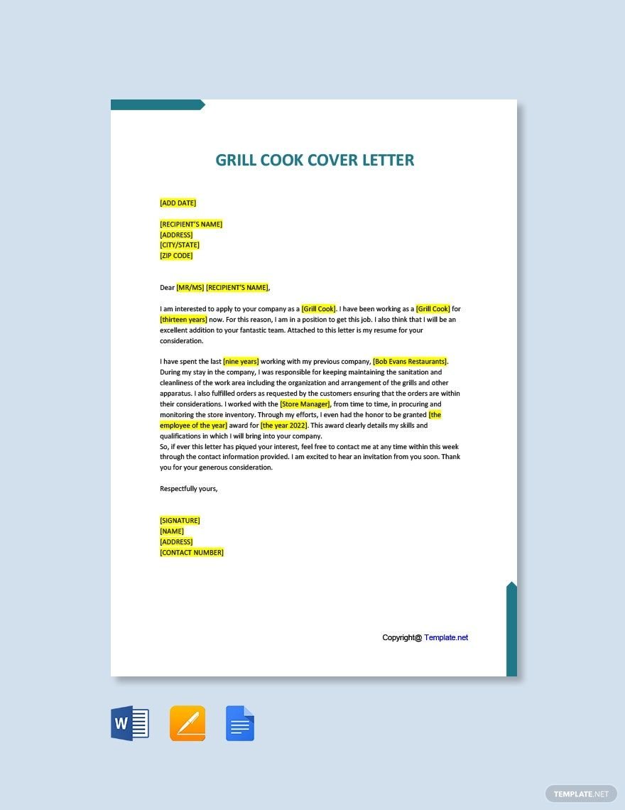 Grill Cook Cover Letter