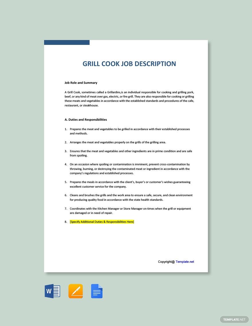 Grill Cook Job Ad/Description Template