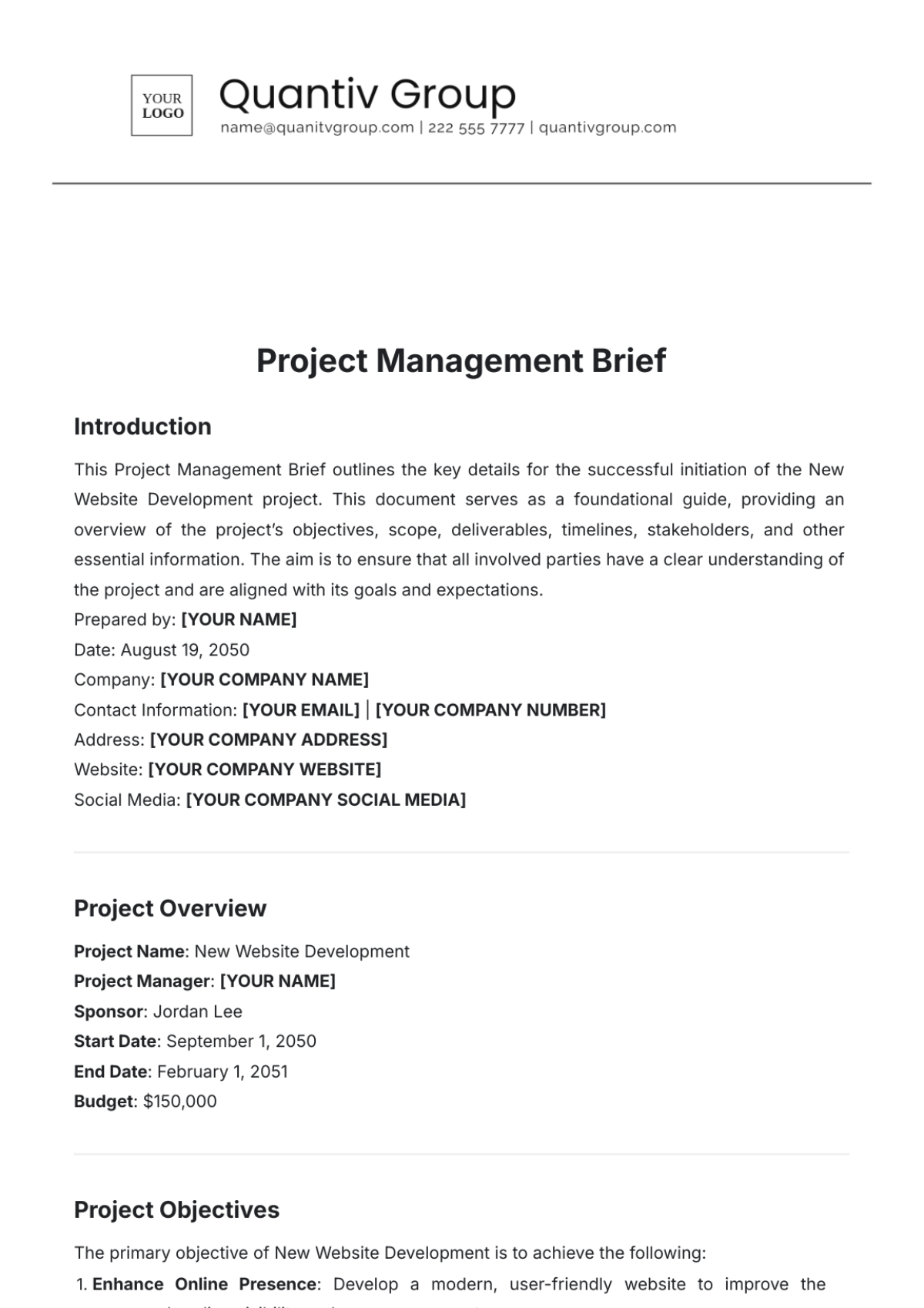 Project Management Brief Template - Edit Online & Download