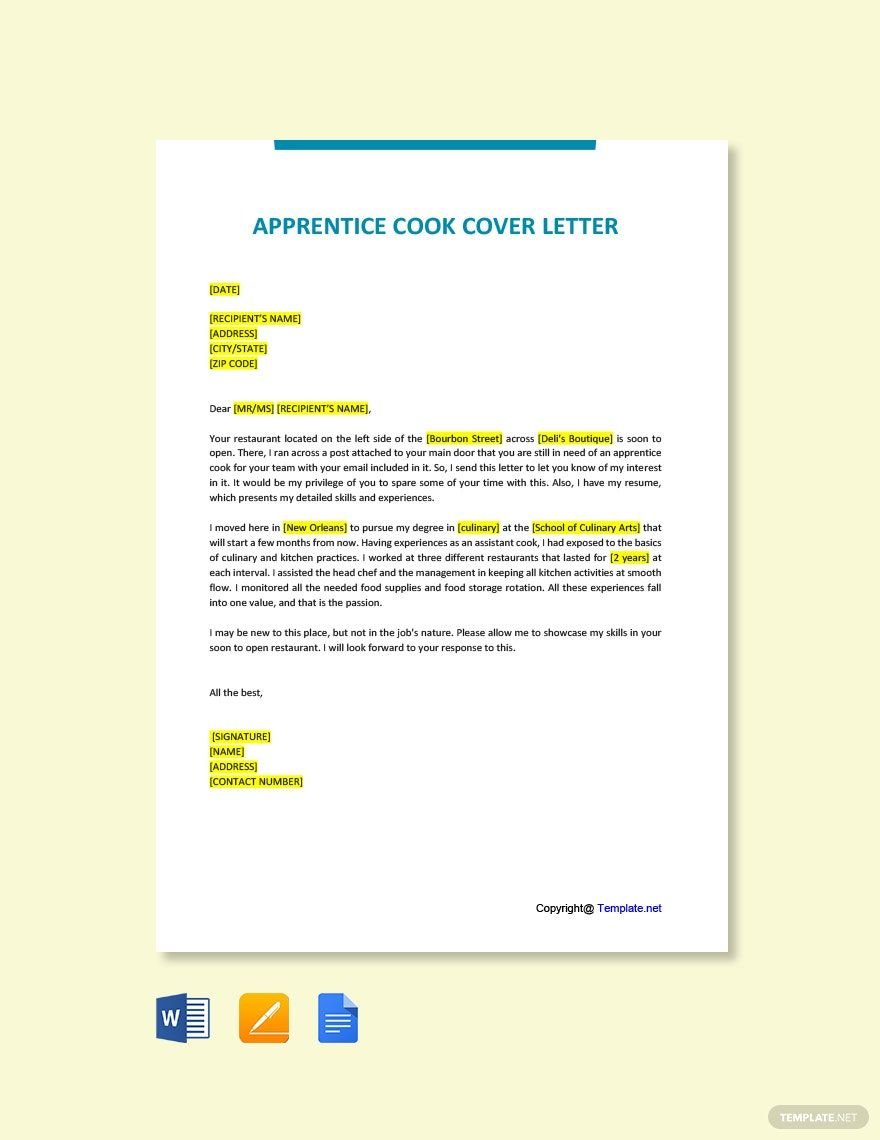Apprentice Cook Cover Letter