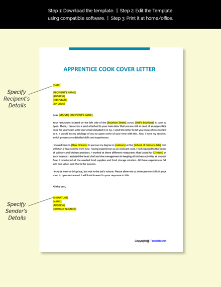 apprentice chef cover letter