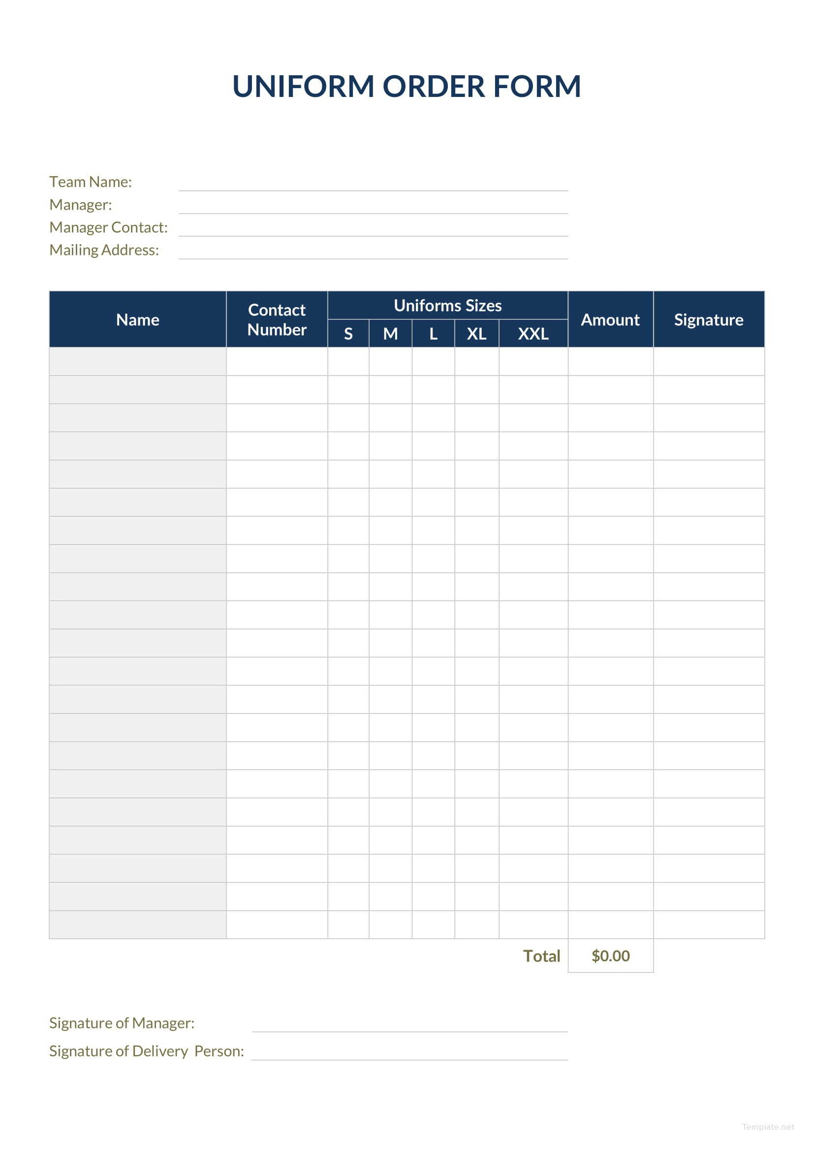 Uniform Order Form Template in Microsoft Word, Excel