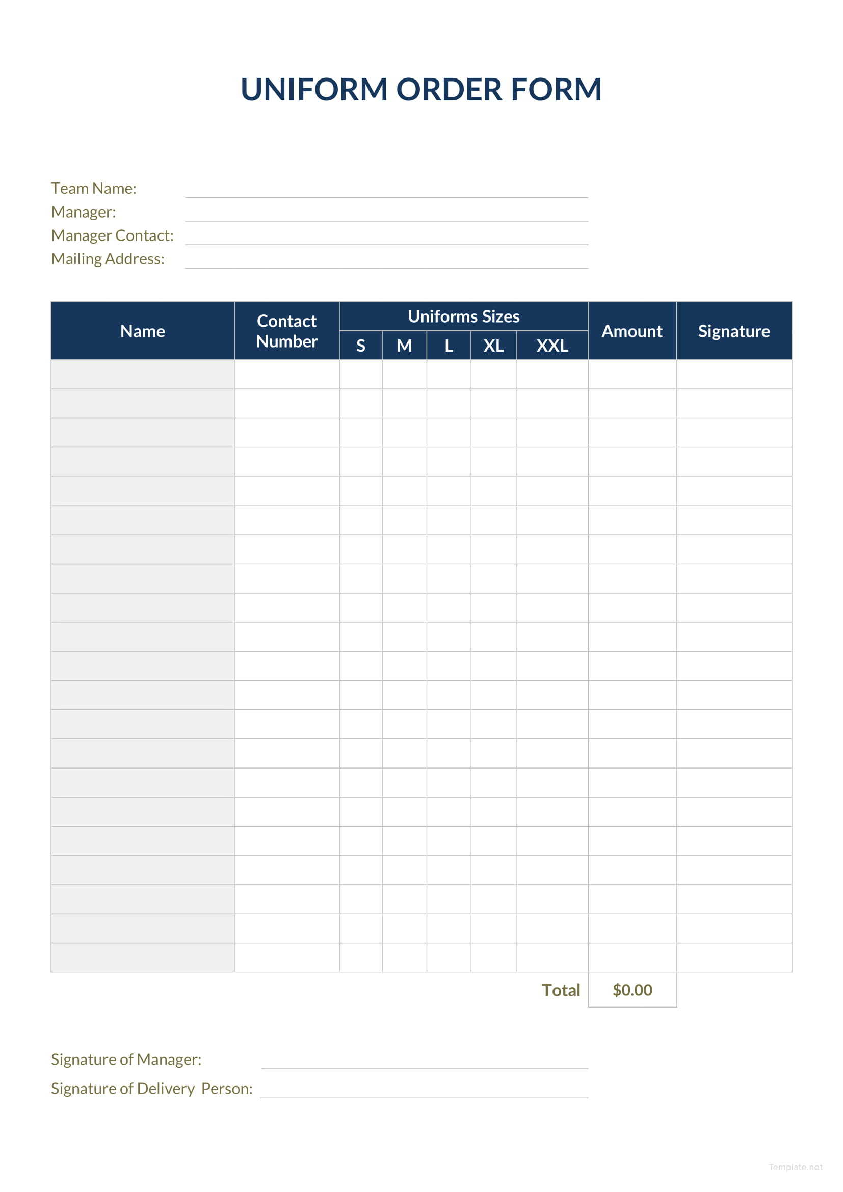 Printable Uniform Order Form Template Printable Word Searches