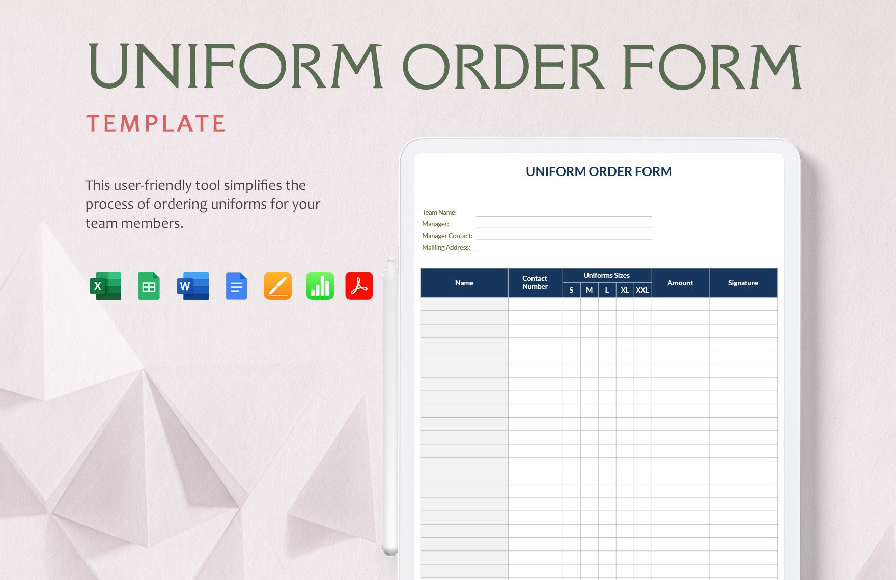Uniform Order Form Template in Word, Google Docs, Excel, PDF, Google Sheets, Apple Pages, Apple Numbers