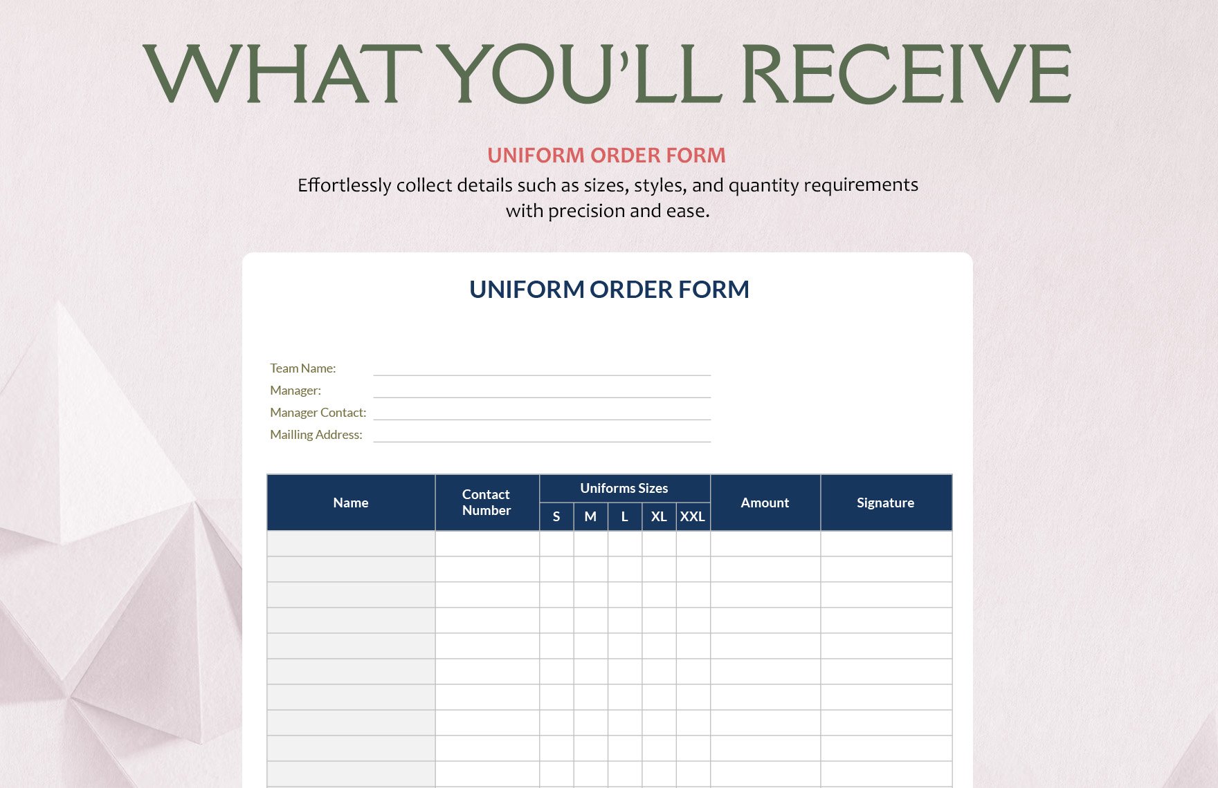 Uniform Order Form Template