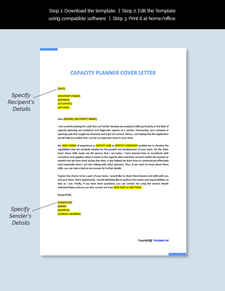 Capacity Planner Cover Letter Template - Google Docs, Word | Template.net