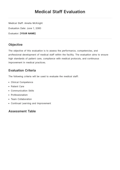 Free Medical Staff Evaluation Template to Edit Online