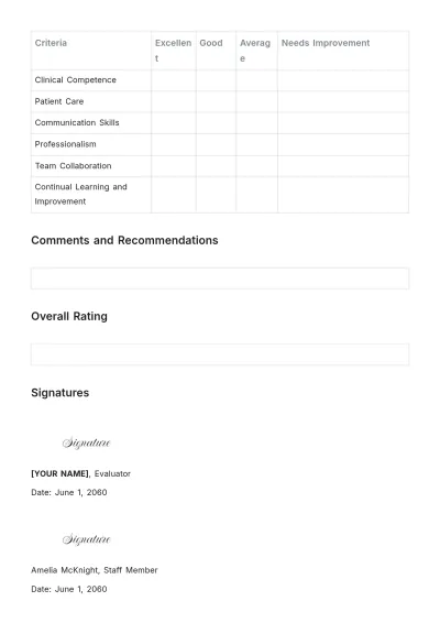 Free Medical Staff Evaluation Template to Edit Online