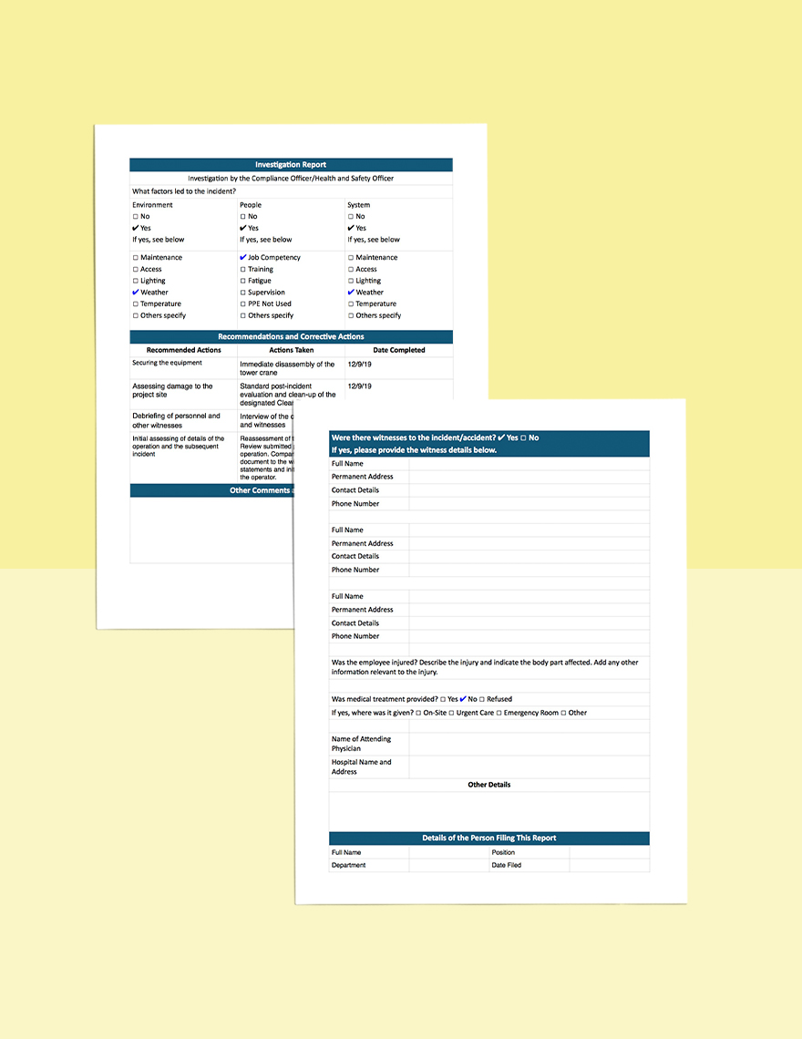 Construction Site Incident Report Template