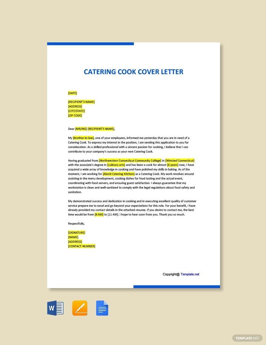 Catering Cook Cover Letter Template