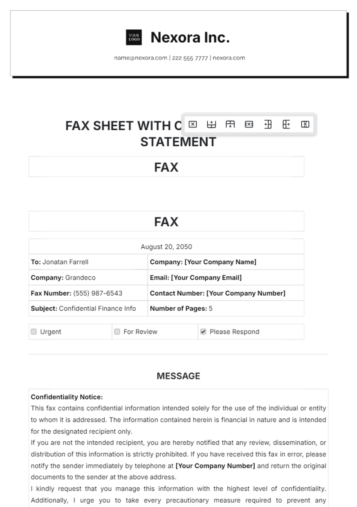 Fax Sheet Template with Confidentiality Statement - Edit Online & Download