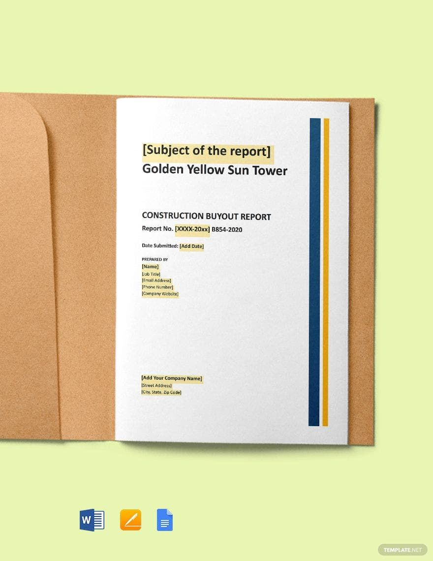 Construction Project Buyout Report Template