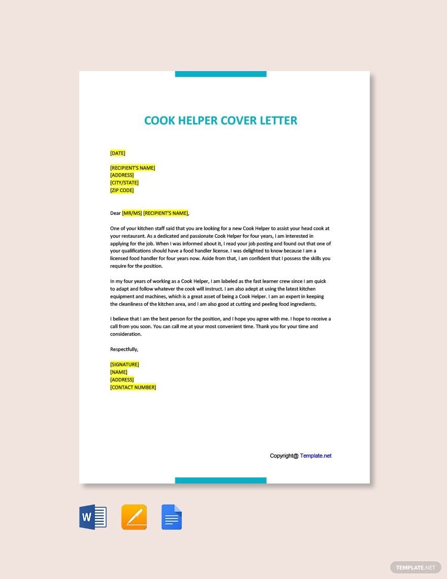 Cook Helper Cover Letter