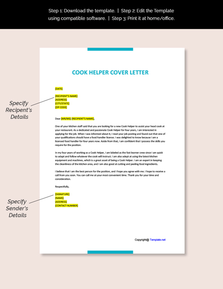  Cook Helper Cover letter Template