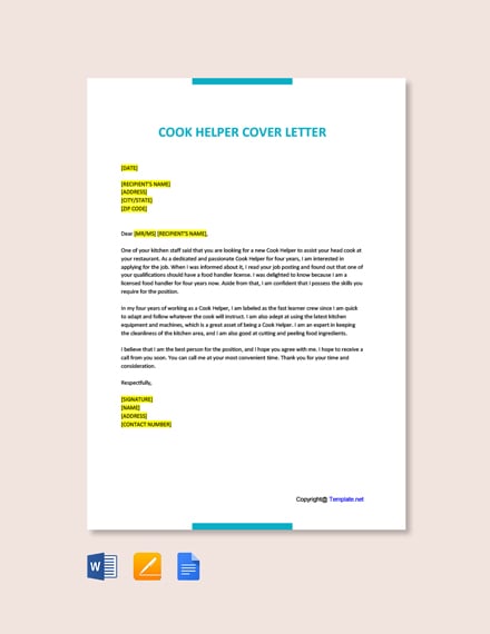 Cook Helper Cover letter