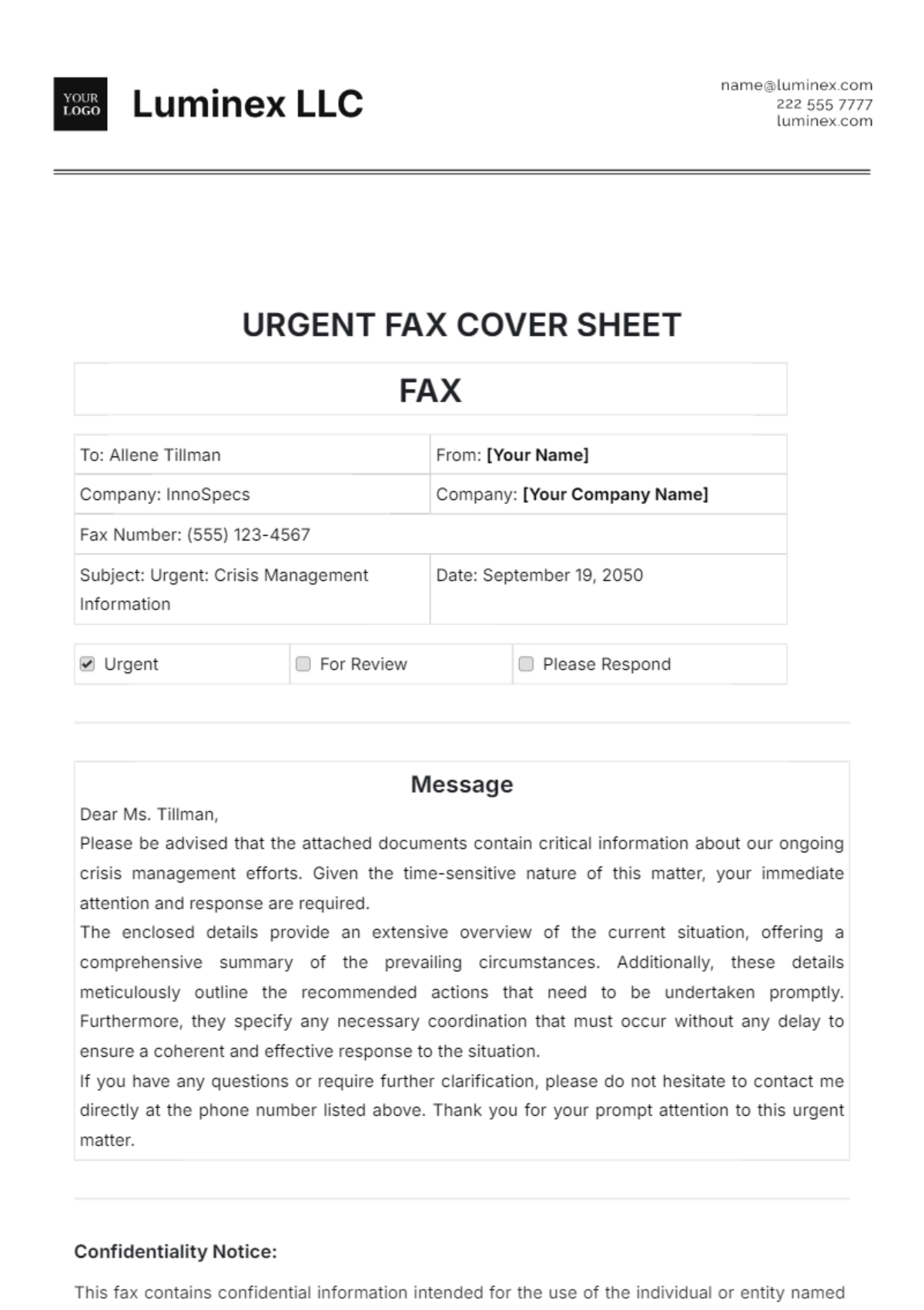 Urgent Fax Cover Sheet Template - Edit Online & Download