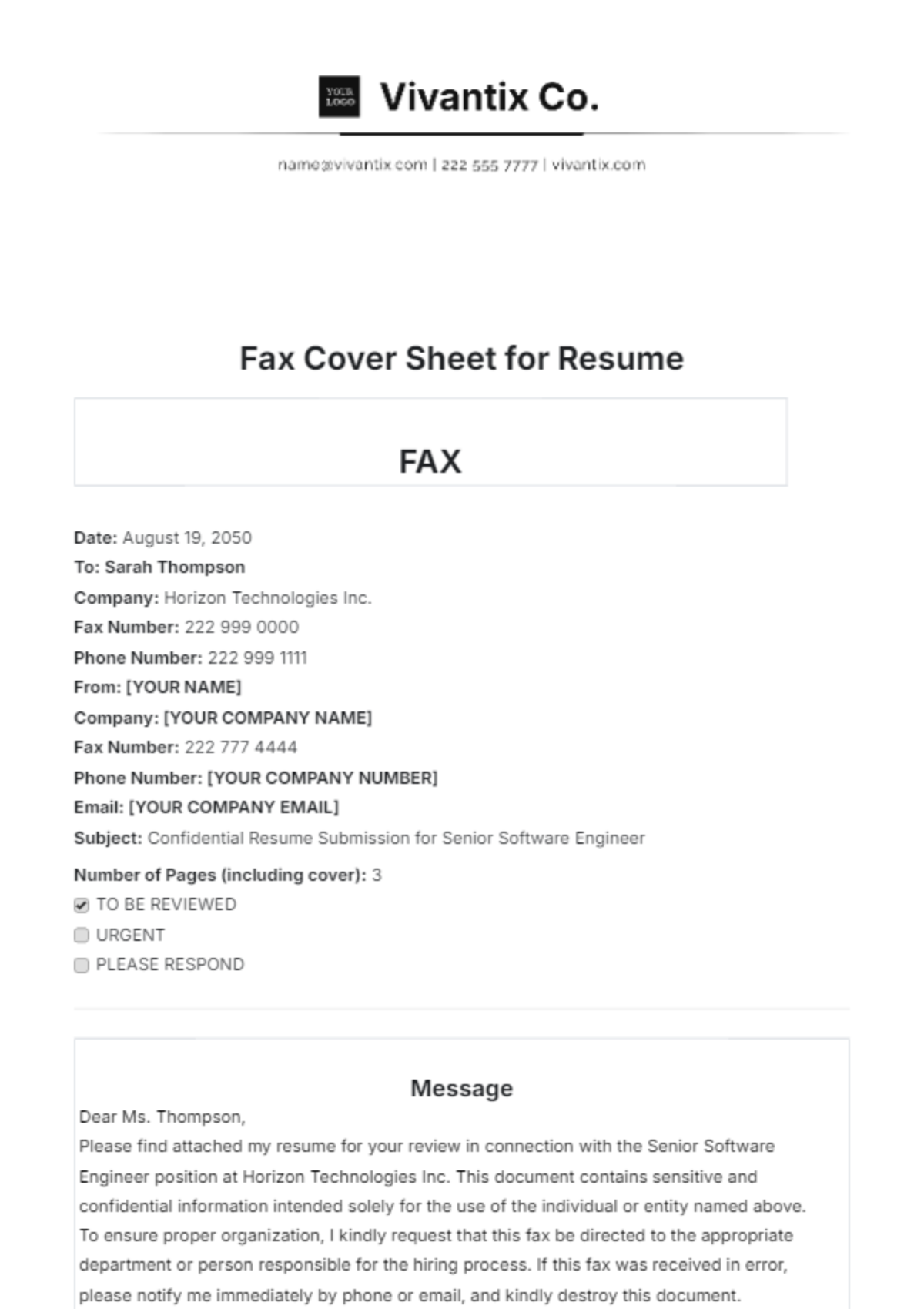 Fax Cover Sheet for Resume Template - Edit Online & Download