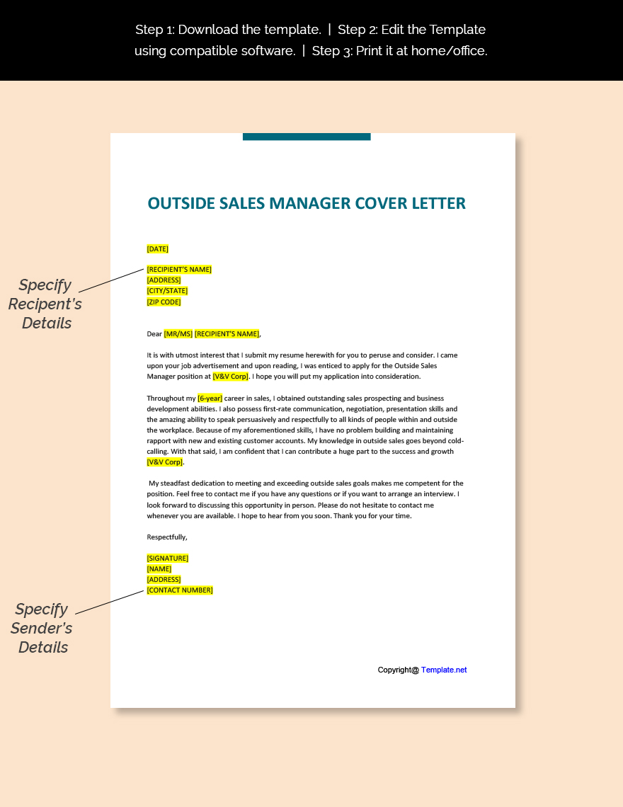 Outside Sales Manager Cover Letter