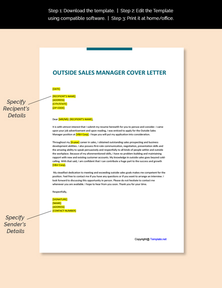 Outside Sales Manager Cover Letter Template - Google Docs, Word ...