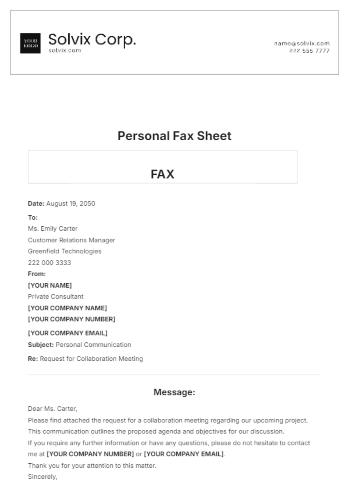 Personal Fax Sheet Template - Edit Online & Download