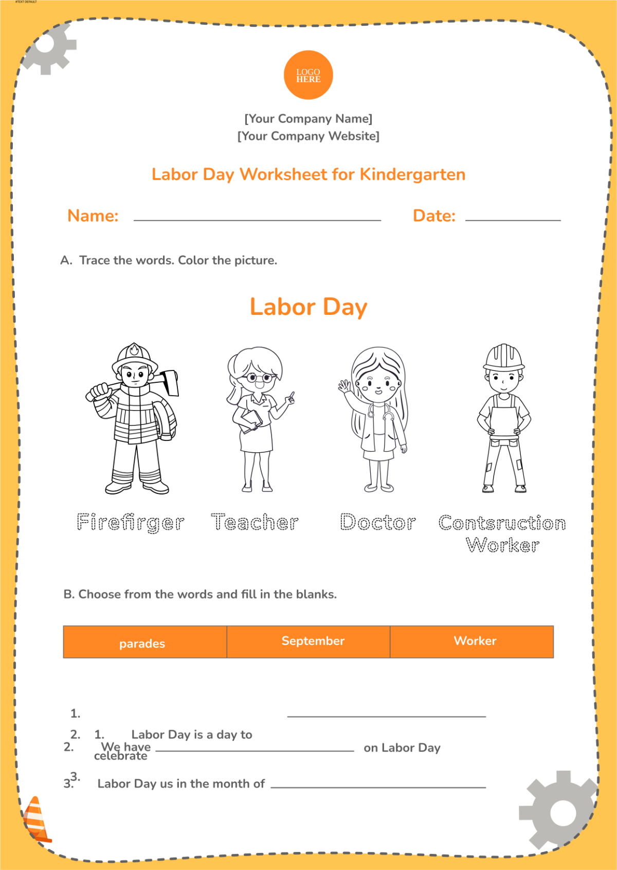 Labor Day Worksheet for Kindergarten Template - Edit Online & Download