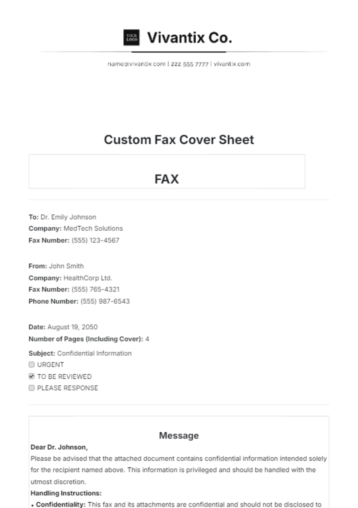 Custom Fax Cover Sheet Template - Edit Online & Download