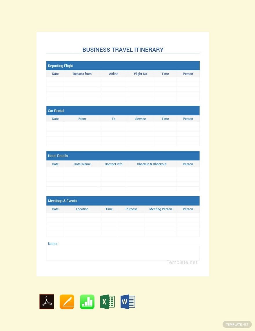 sample travel itinerary template for boss