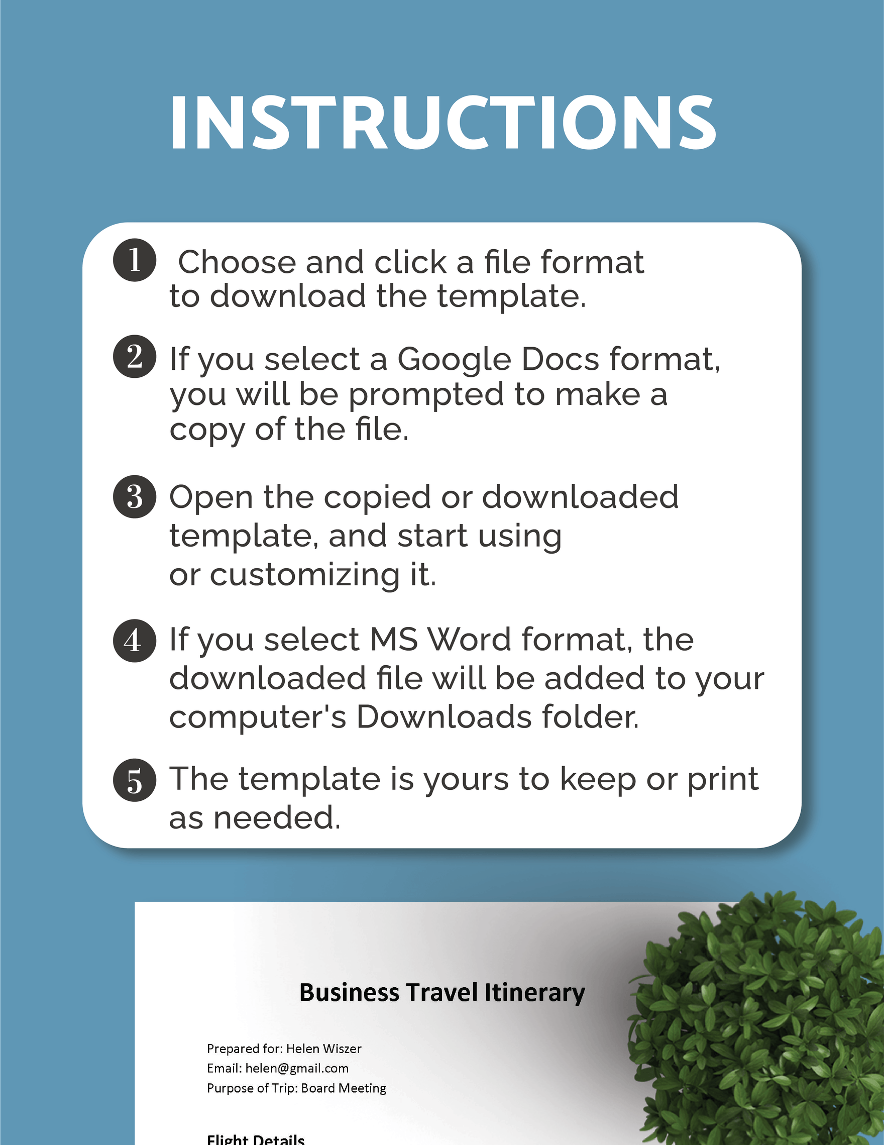 Simple Business Travel Itinerary Template